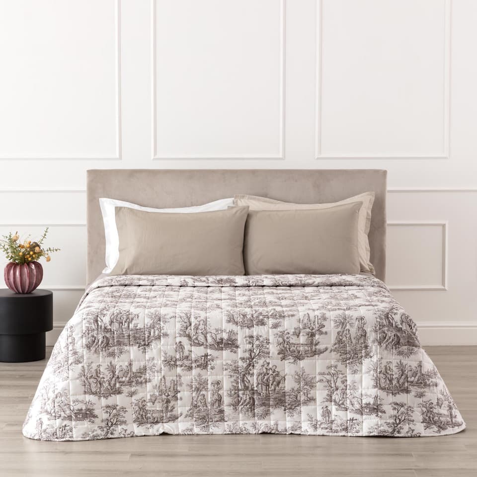 Trapuntino In Raso Stampato Toile De Jouy