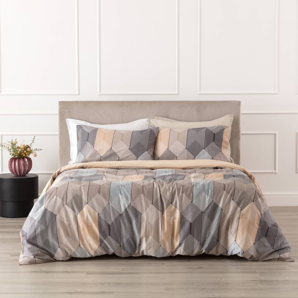 Parure Copripiumino In Raso Stampato Diamante