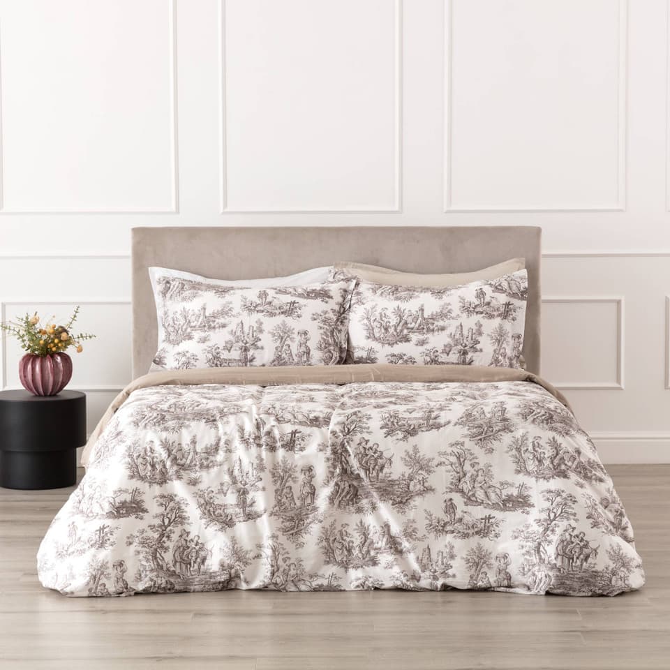 Parure Copripiumino In Raso Stampato Toile De Jouy