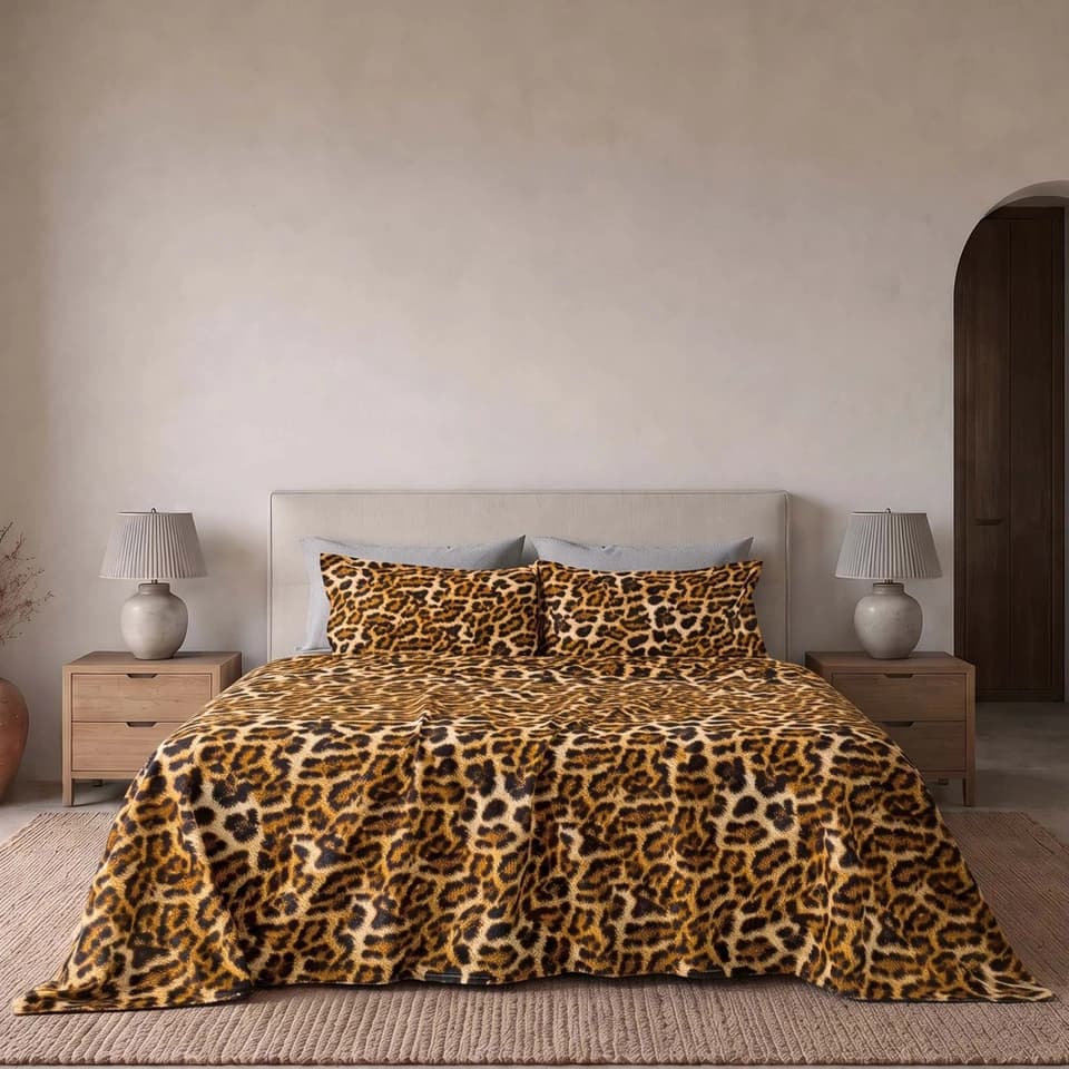 Completo lenzuolo copriletto in percalle leopardato MAILA