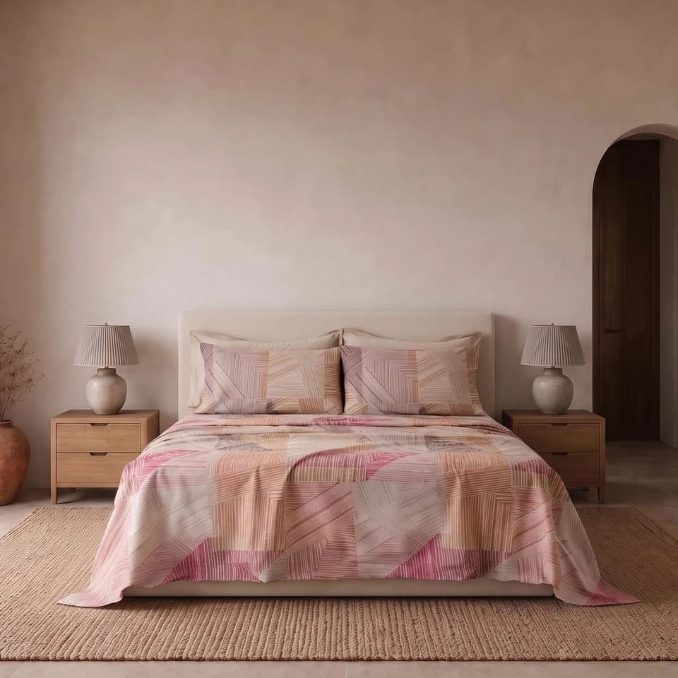 Completo letto in cotone stampato a blocchi di righe YUKI 100% Cotone
