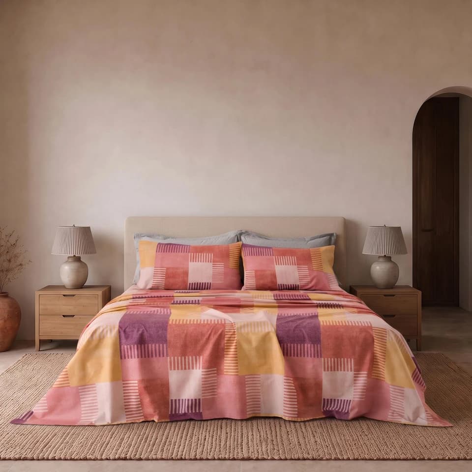 Completo letto in cotone fantasia geometrica patchwork PARKER