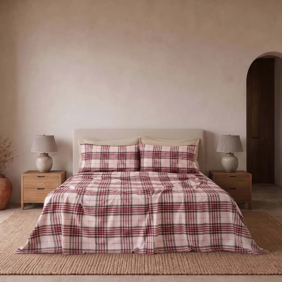 Completo letto in cotone garzato fantasia tartan GLEN