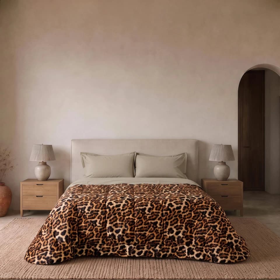 Trapunta Invernale In Velluto Leopardato Retro Cotone Maila