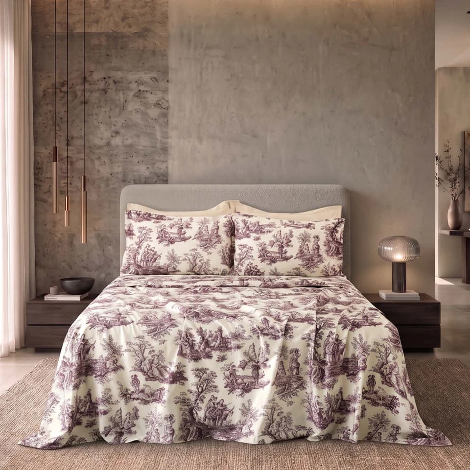 Completo Letto Matrimoniale In Raso 300 Fili Toile De Jouy