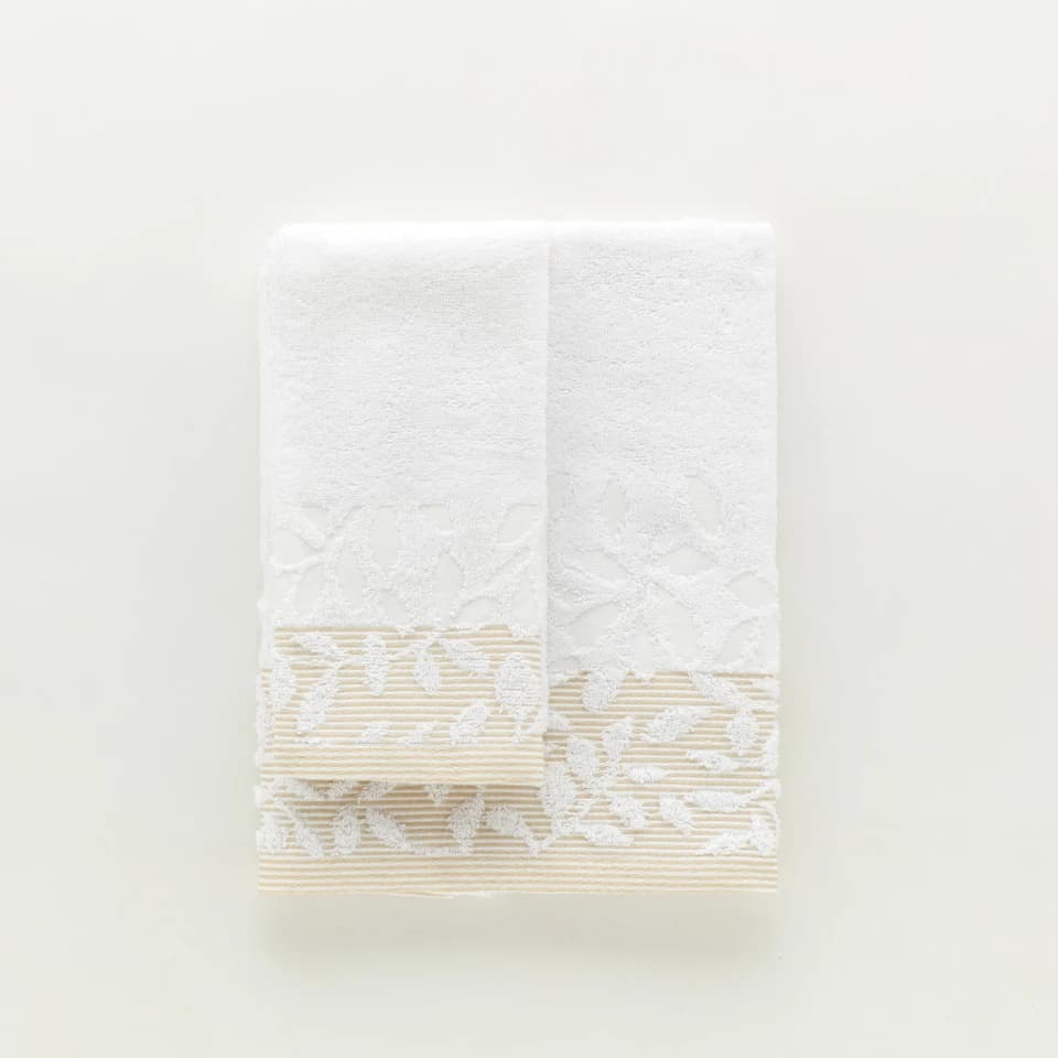 Set Asciugamani 1+1 In Spugna Jacquard Floreale Tula