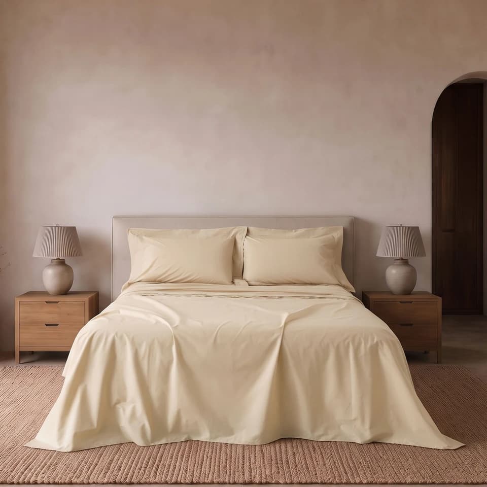 Completo Letto Matrimoniale In Percalle 200 Fili Plisse Glenda