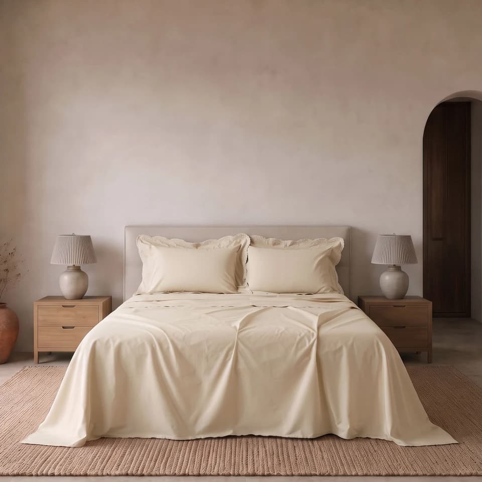 Completo Letto Matrimoniale In Percalle Con Ricamo A Smerlo Sofia
